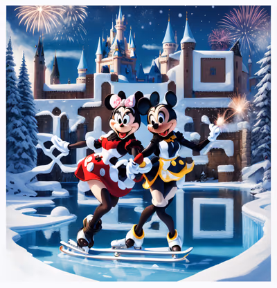 Skating Mice Snowy Castle QR Code for Greeting Cards — image 1