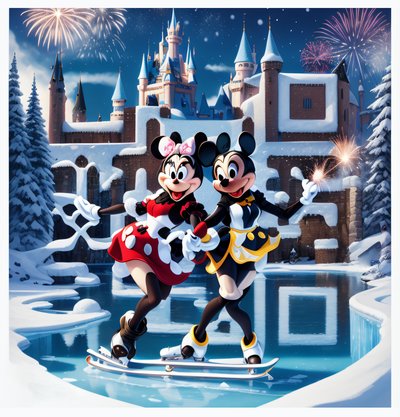 Skating Mice Snowy Castle QR Code for Greeting Cards