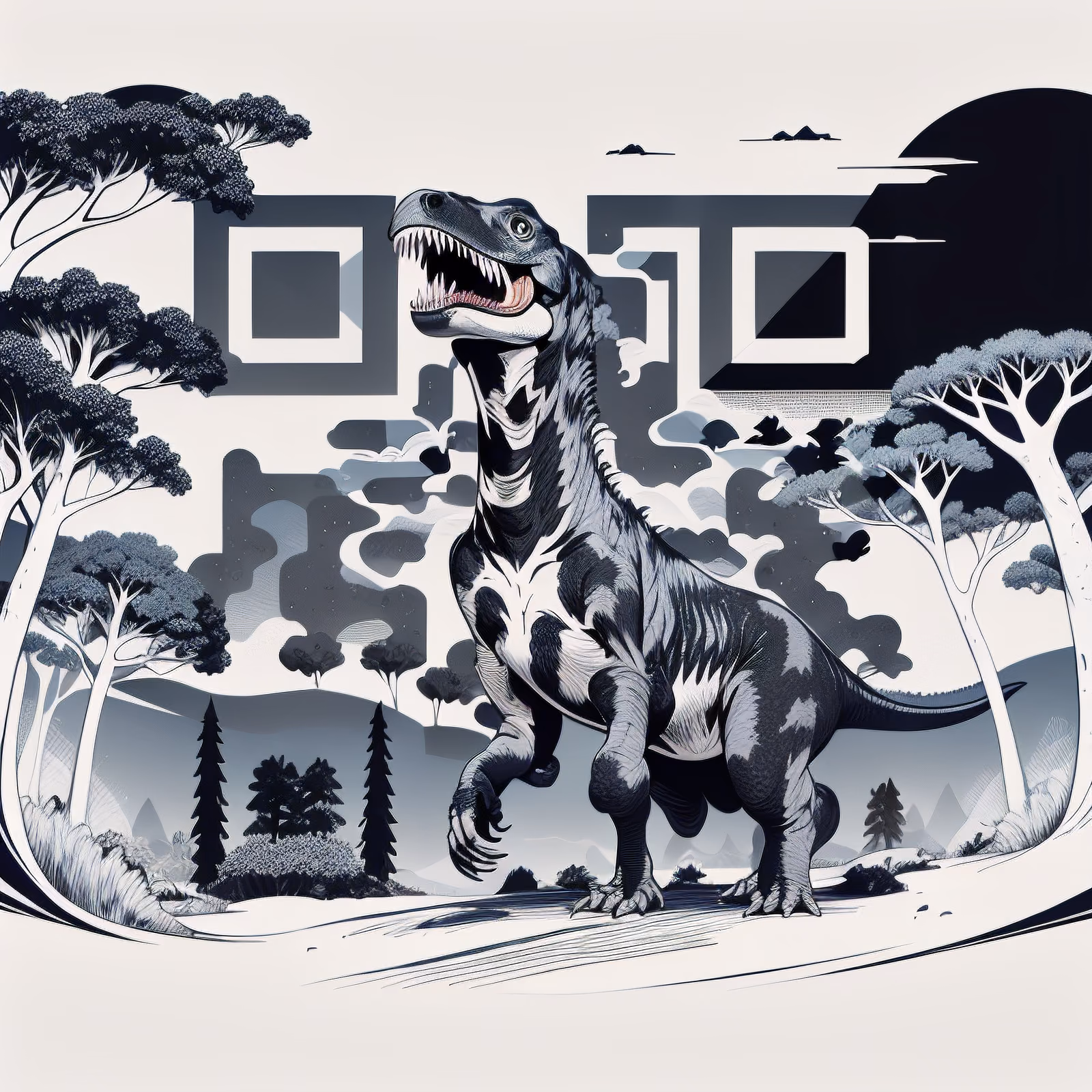 Tyrannosaurus Rex Forest Vector QR Code for Posters — image 1