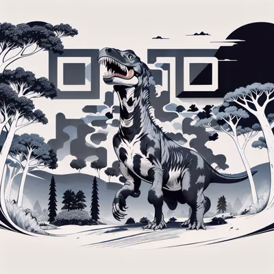 Tyrannosaurus Rex Forest Vector QR Code for Posters — image 1