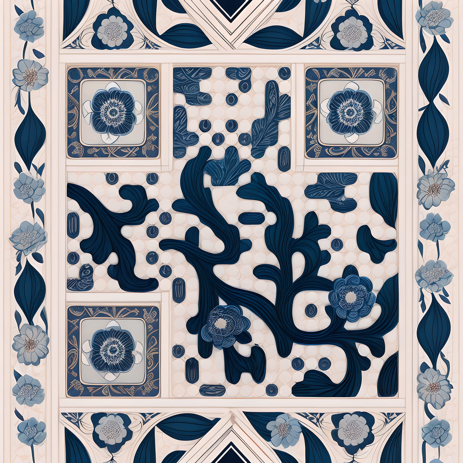 Blue White Floral Tile QR Code Art — image 1