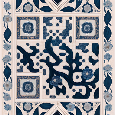 Blue White Floral Tile QR Code Art — image 1