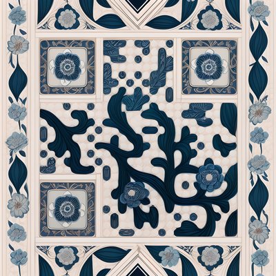 Blue White Floral Tile QR Code Art
