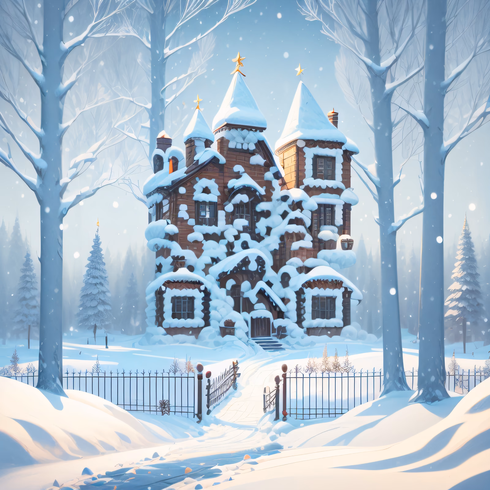 Заснеженный кирпичный домик как сказочный QR-код для открыток — изображение 1