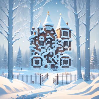 Заснеженный кирпичный домик как сказочный QR-код для открыток — изображение 1