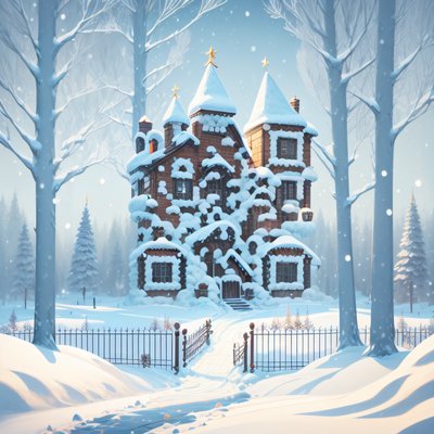 积雪砖房童话场景二维码艺术,适用于贺卡