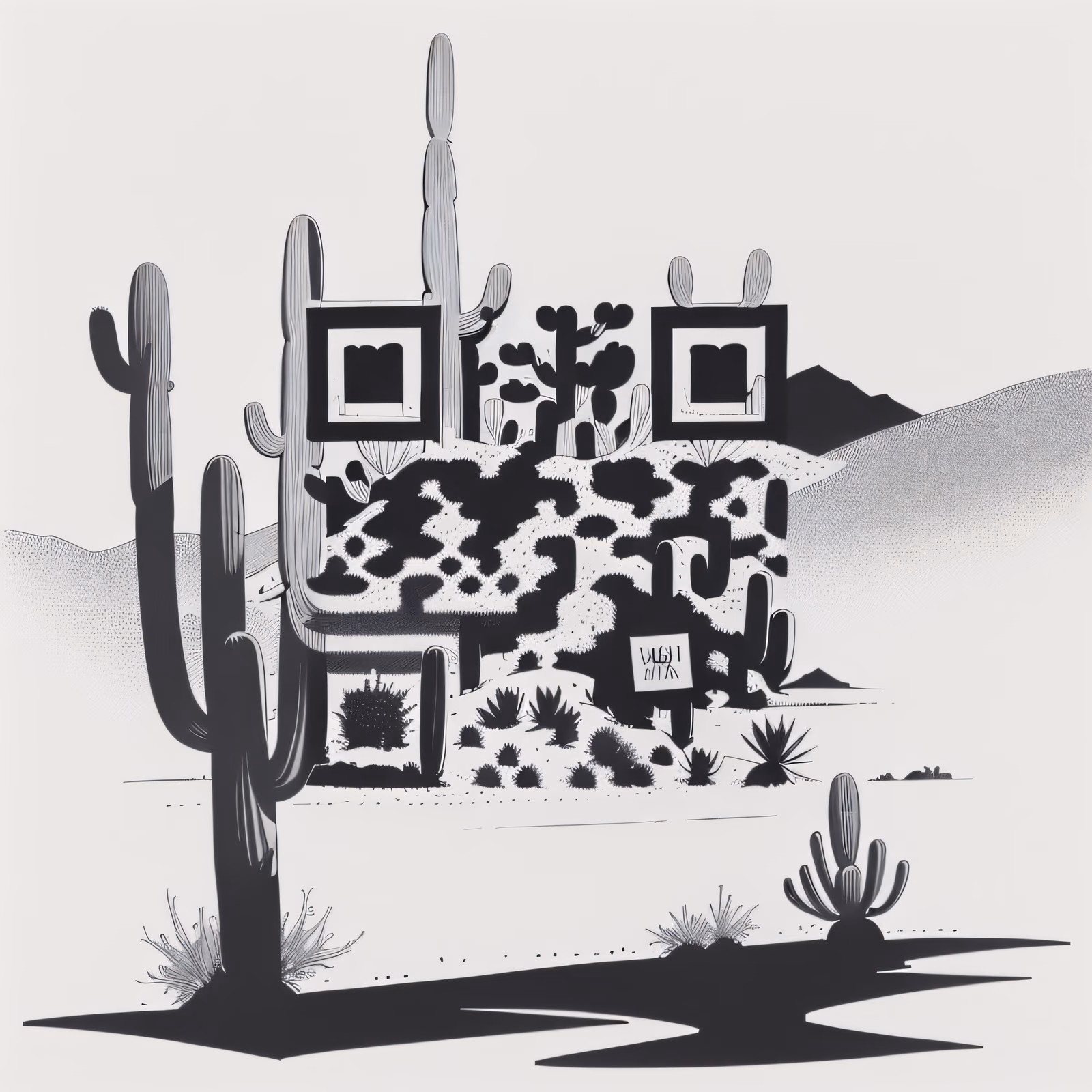 Desert Saguaro Cactus Ink Drawing QR Code Art — image 1