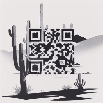 Desert Saguaro Cactus Ink Drawing QR Code Art — image 1