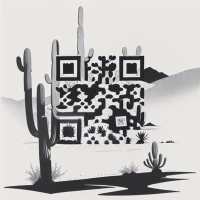 Desert Saguaro Cactus Ink Drawing QR Code Art