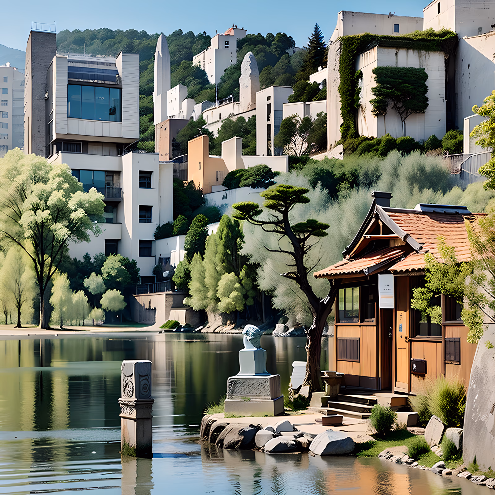 Lakeside City Park Digital Painting QR Code Art — image 1