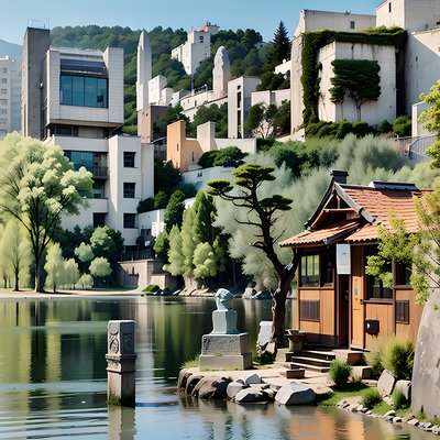 Lakeside City Park Digital Painting QR Code Art