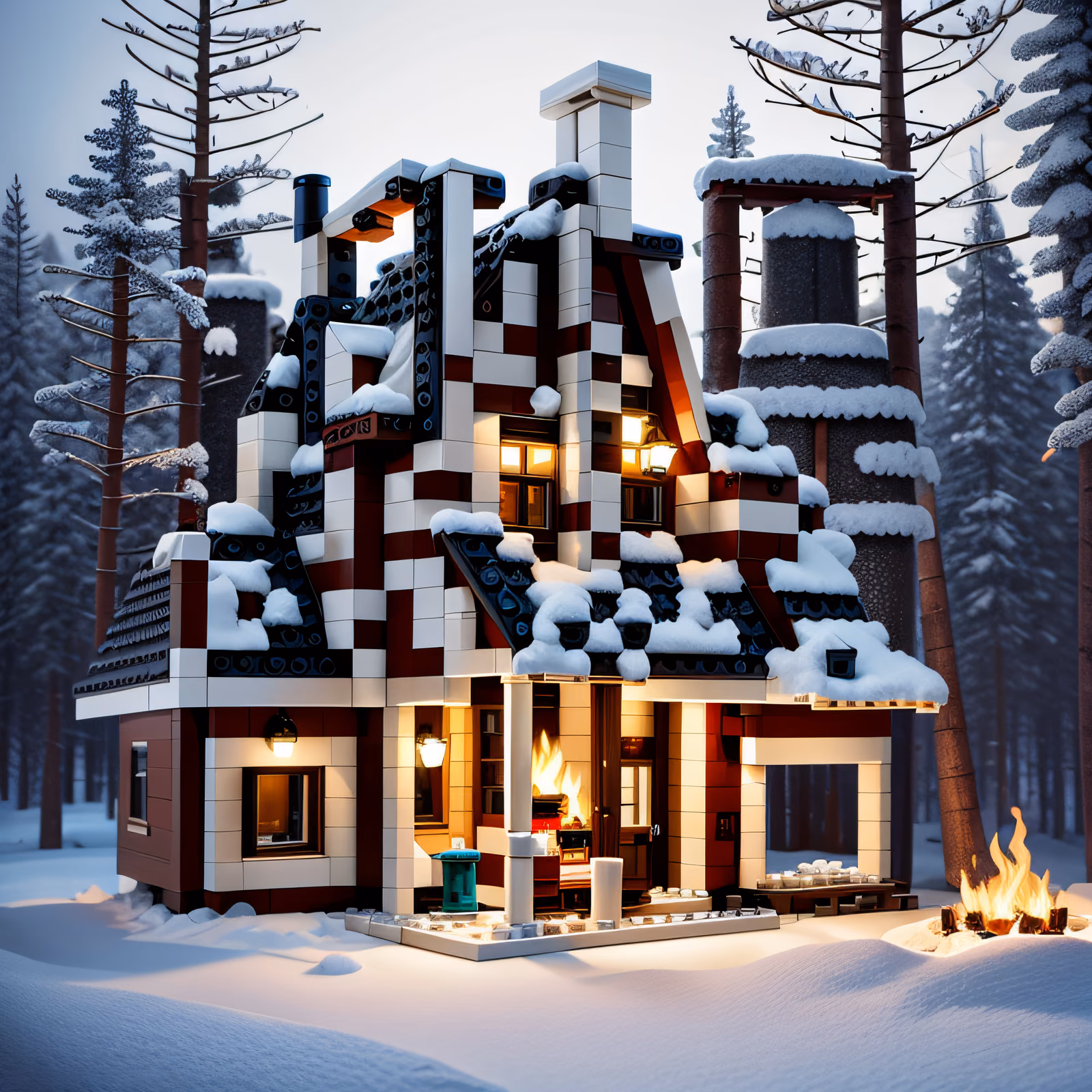 Snowy Brick Cabin Winter Forest QR Code Art — image 1
