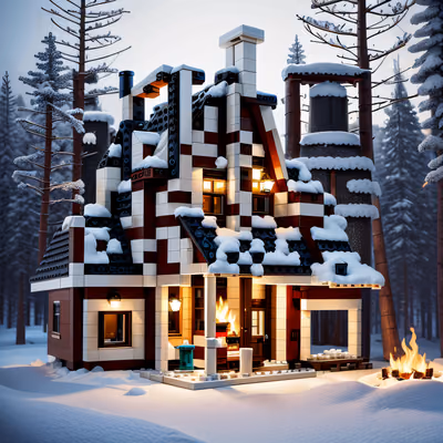 Snowy Brick Cabin Winter Forest QR Code Art — image 1