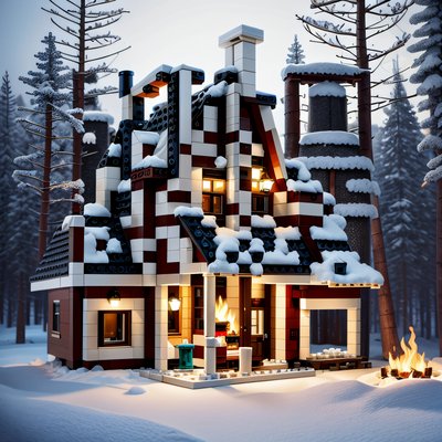 Snowy Brick Cabin Winter Forest QR Code Art