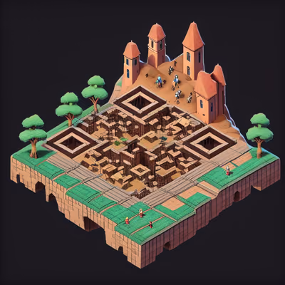 Isometric Cliff Town 3D Render QR Code Art — image 1
