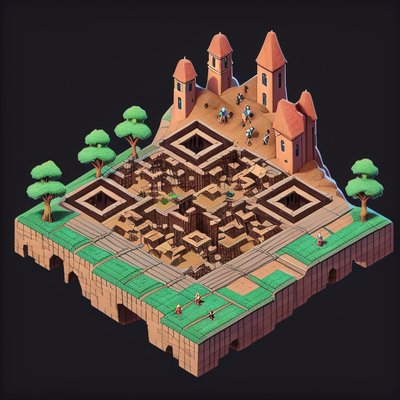 Isometric Cliff Town 3D Render QR Code Art