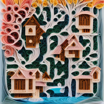 Quilled Paper Village Tree QR Code Art — image 1