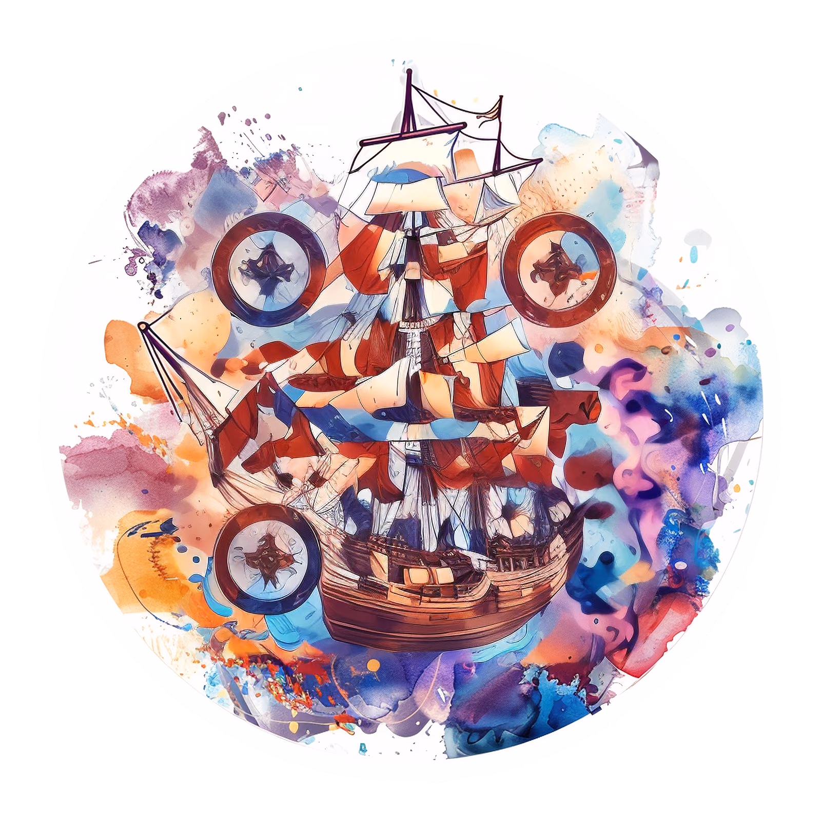 Tall Sailing Ship Watercolor QR Code for Stickers — image 1