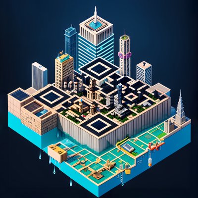 Isometric Floating Skyscraper City QR Code Art