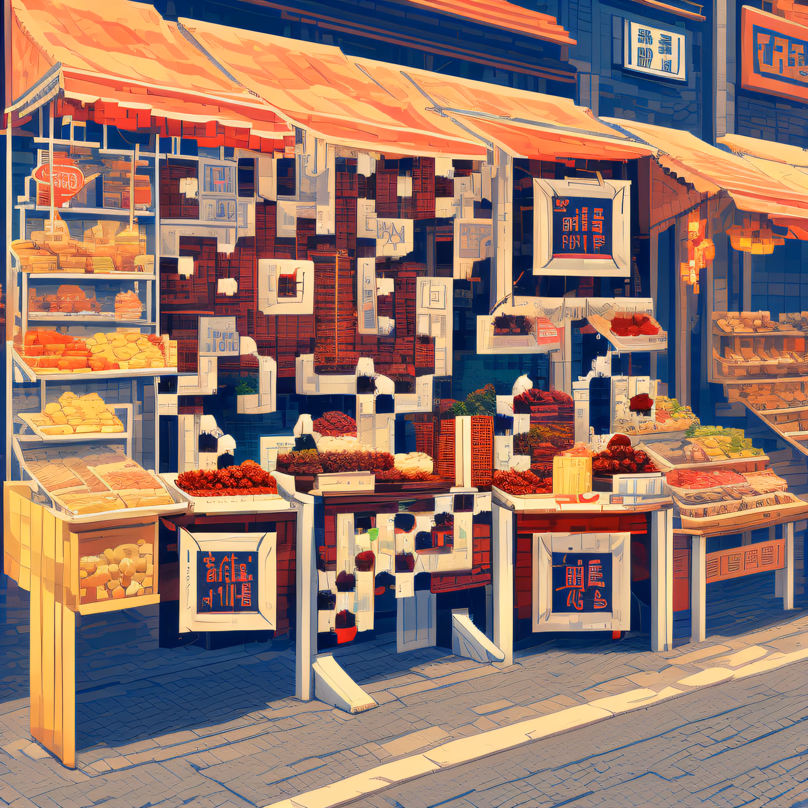 Pixel Art Asian Street Market QR Code for Posters — image 1