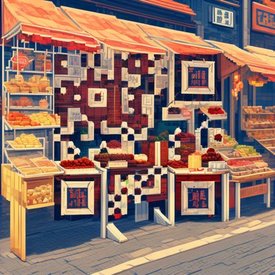Pixel Art Asian Street Market QR Code for Posters