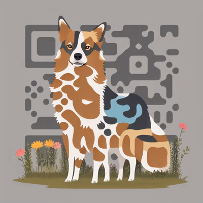 野花中的牧羊犬矢量二维码艺术,适用于海报 — 图片 1