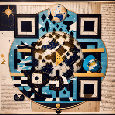 Celestial Globes Paper Collage QR Code Art — image 1