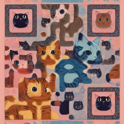 Patchwork Cats Illustration QR Code for Posters — image 1
