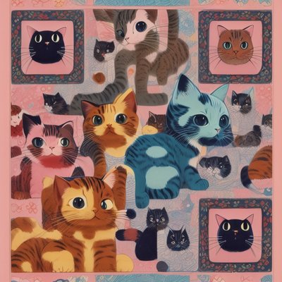 Patchwork Cats Illustration QR Code for Posters