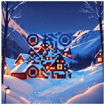 Snowy Mountain Village Night QR Code for Greeting Cards