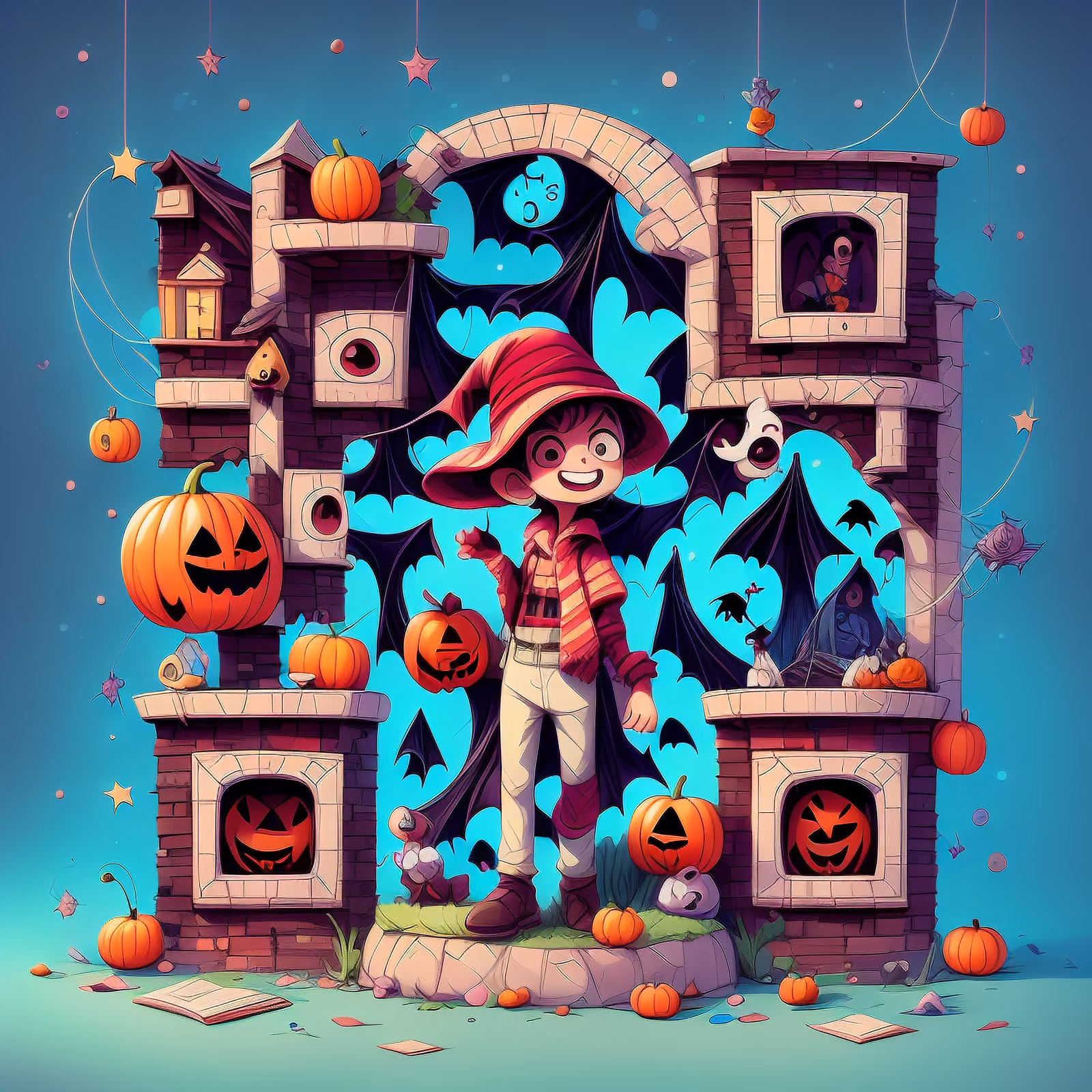 Halloween Kid Pumpkin Tower Cartoon QR Code for Flyers — image 1