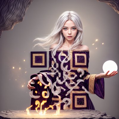 Silver Haired Sorceress Fantasy QR Code for Posters