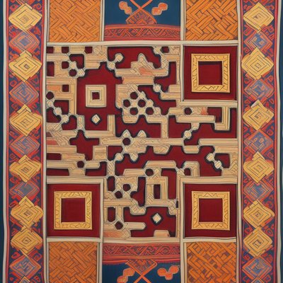 Mongolian Woven Rug Pattern QR Code Art
