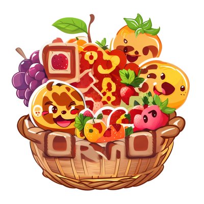 Smiling Fruit Basket Vector QR Code for Stickers