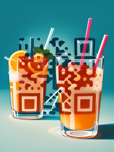 Orange Juice Glasses Flat Design QR Code for Restaurant Menus
