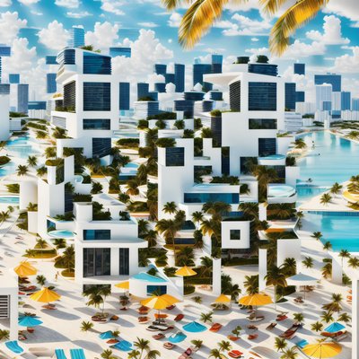 Miami Beach Cityscape Digital QR Code for Posters