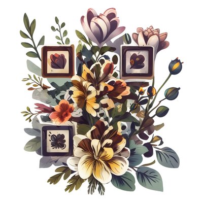 Цветочный букет, векторная наклейка: QR-код для стикеров