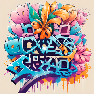 Graffiti Lettering With Flowers QR Code for Apparel — image 1