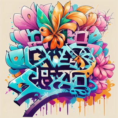 Граффити-надпись с цветами: QR-код для одежды