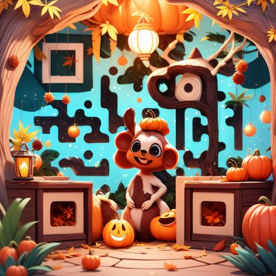 Autumn Squirrel with Pumpkins Cartoon QR Code for Posters