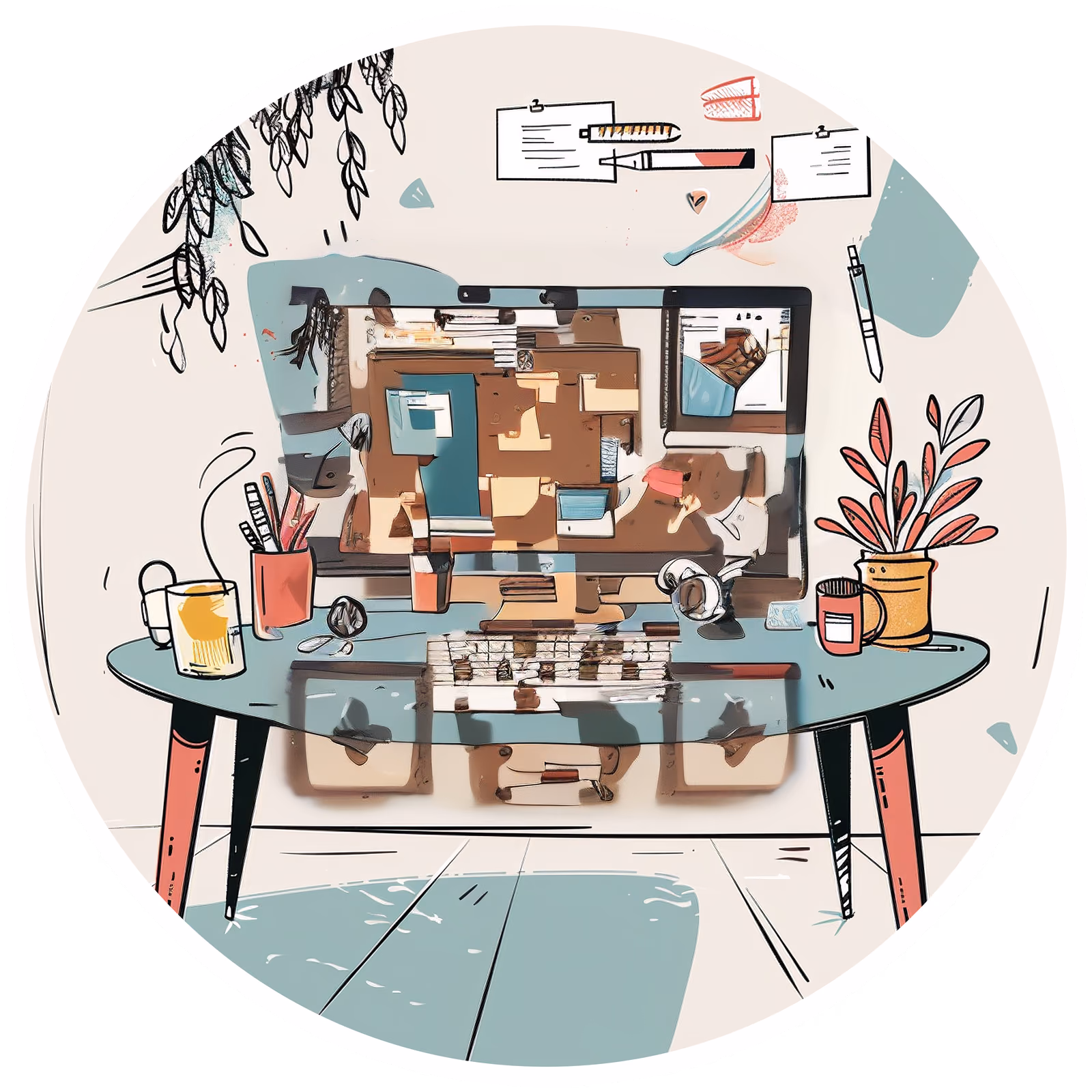 Офисный стол с компьютером: векторный QR-код для наклеек — изображение 1