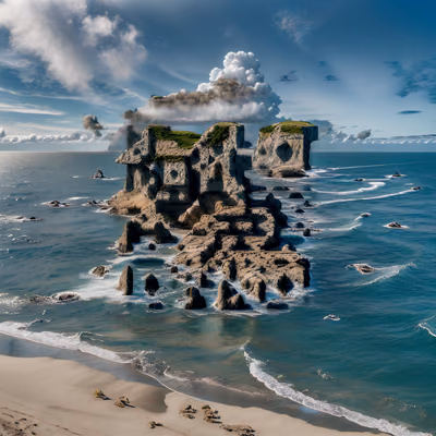 Rocky Sea Stack Island Photorealistic QR Code Art — image 1