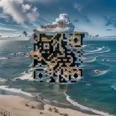 Rocky Sea Stack Island Photorealistic QR Code Art
