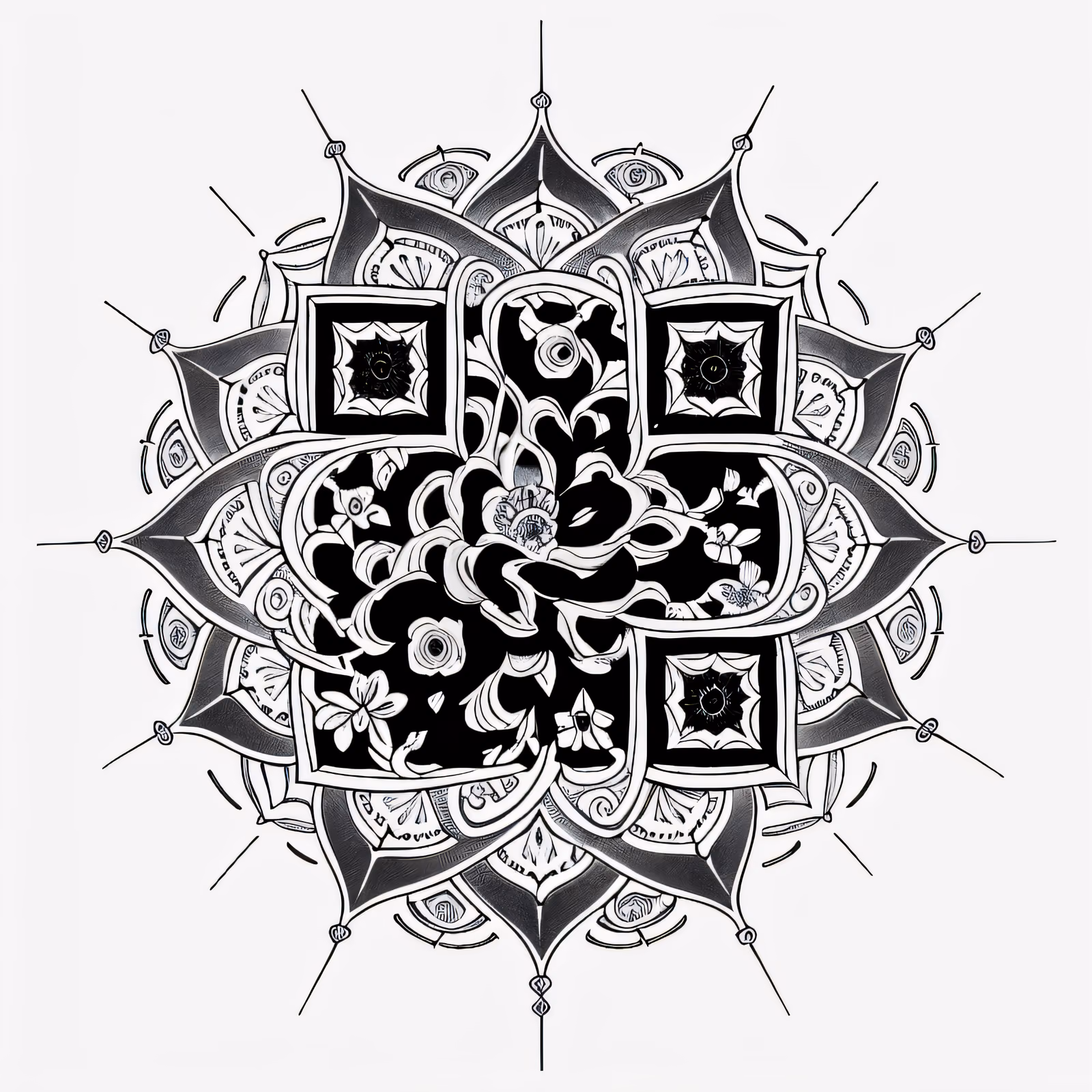 Мандала с анемоном: QR-код в стиле татуировки для временных тату — изображение 1