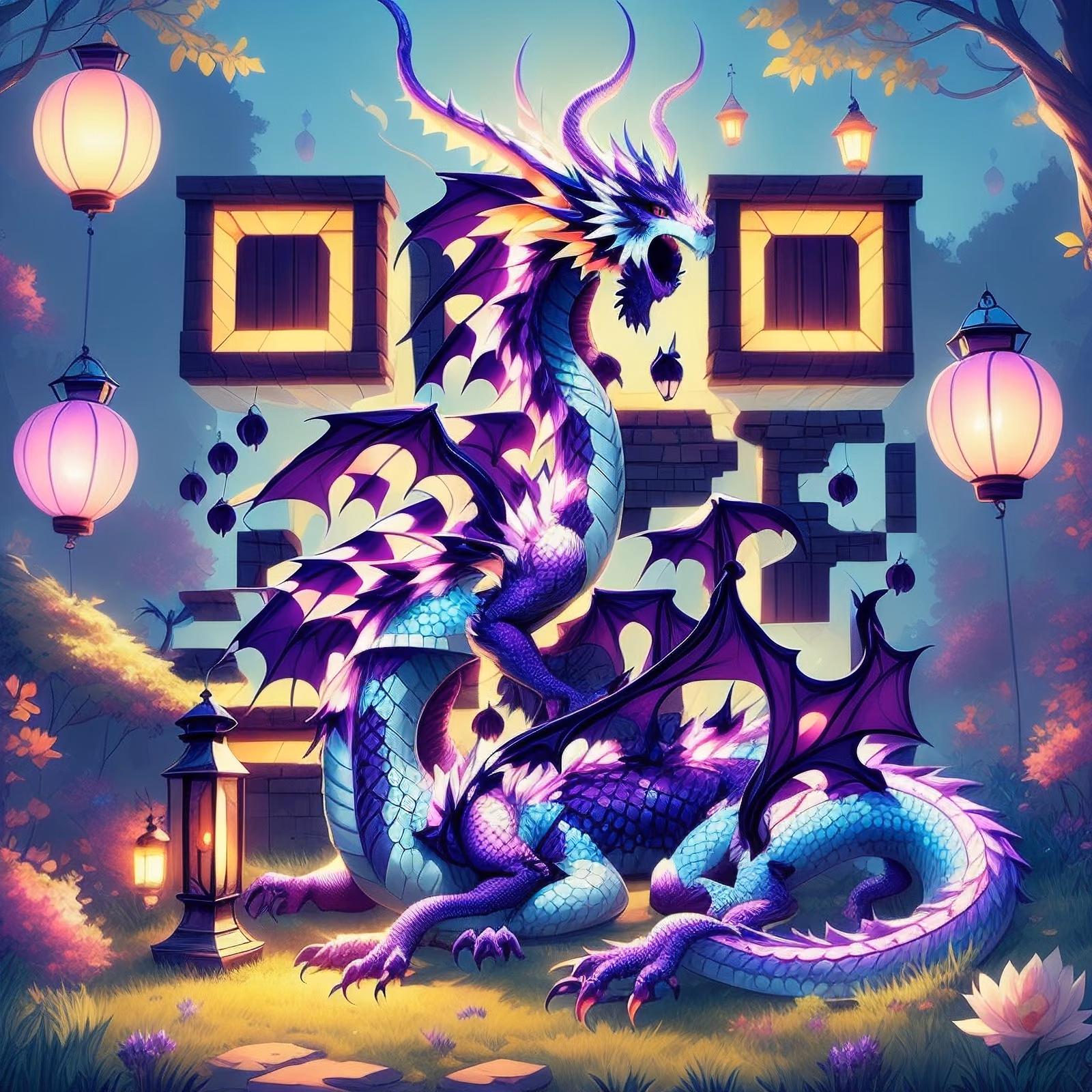 Фиолетовый дракон в саду фонарей: QR-код для постеров — изображение 1