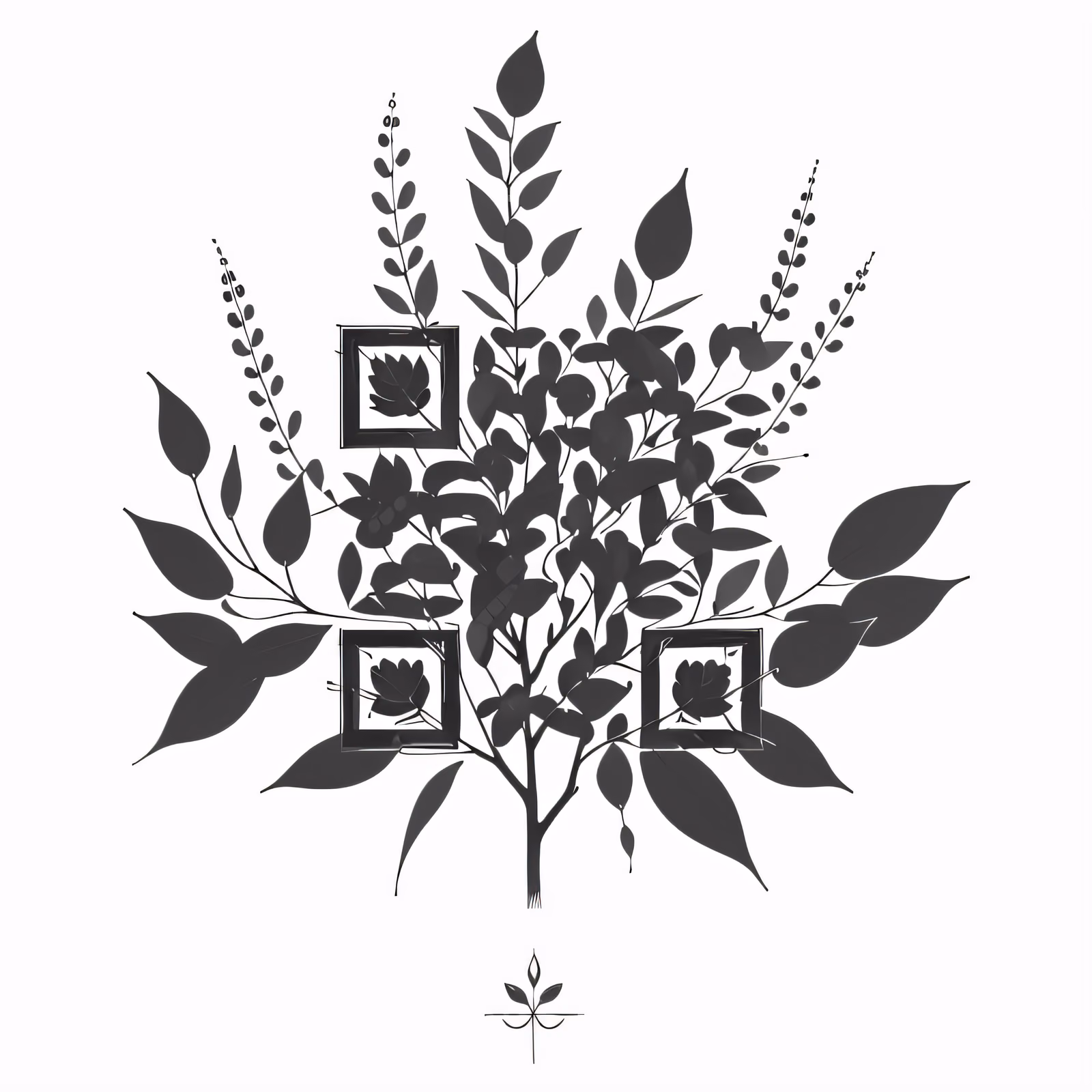 桉树枝水墨纹身风格二维码艺术,适用于临时纹身 — 图片 1
