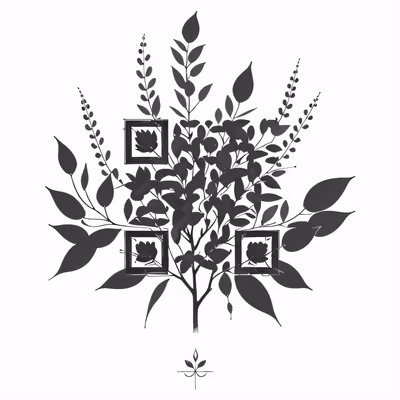 桉树枝水墨纹身风格二维码艺术,适用于临时纹身 — 图片 1