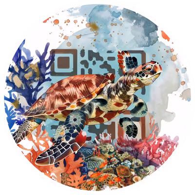 Sea Turtle Coral Reef Watercolor QR Code for Stickers — image 1