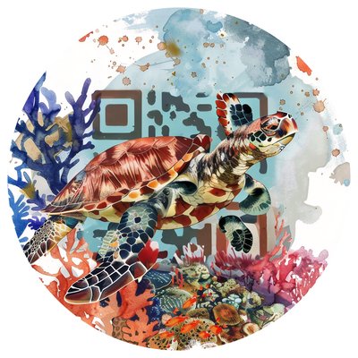 Sea Turtle Coral Reef Watercolor QR Code for Stickers