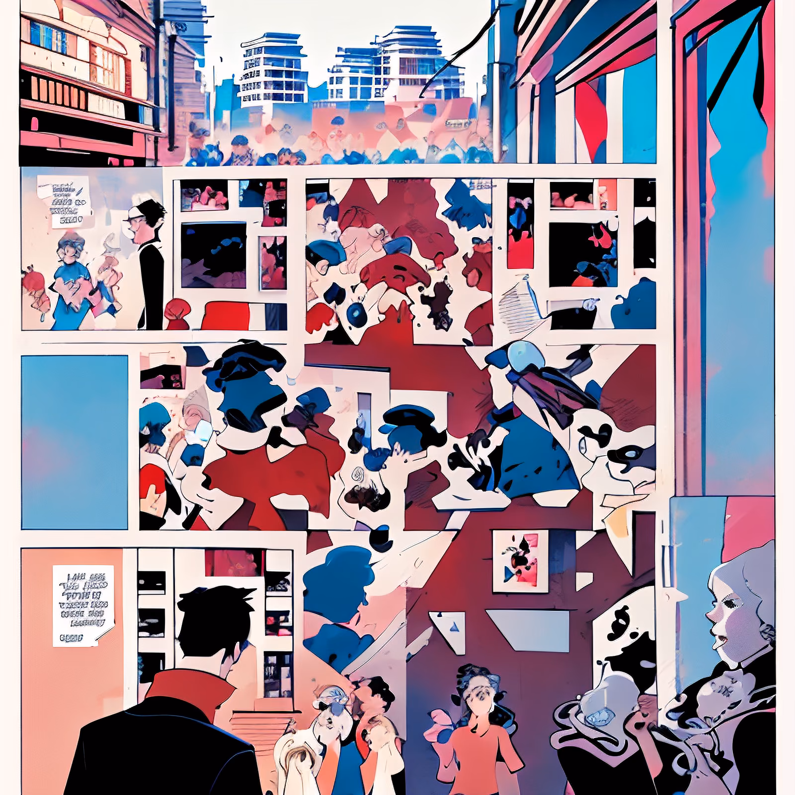漫画页城市人群二维码设计,适用于海报 — 图片 1